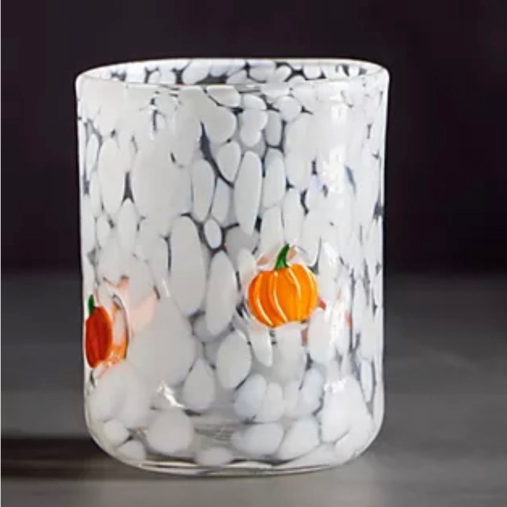 Anthropologie Mystic Juice Glass White and Orange Pumpkin New With Tags
